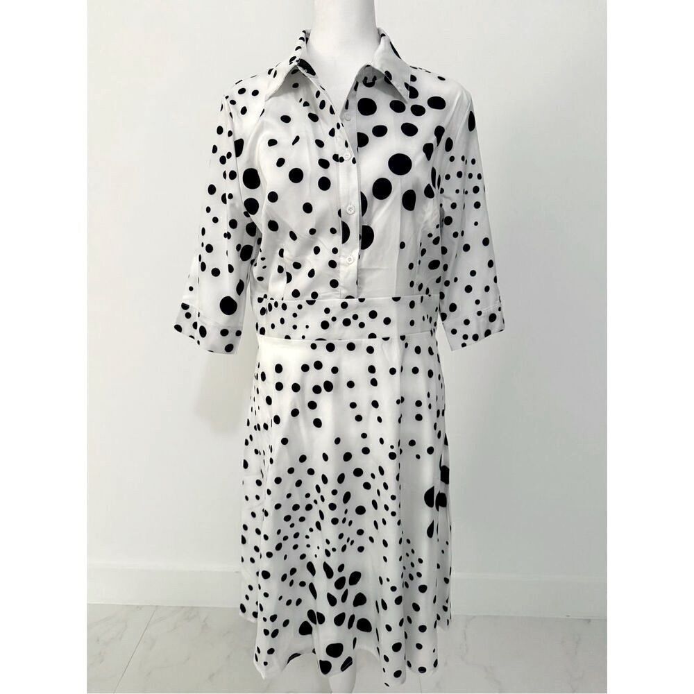 New Button Shirt Dress Knee Length Polka Dot